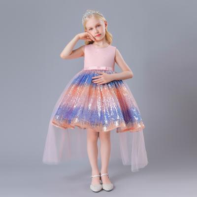 China Anti-wrinkle baby girls full moon birthday princess dress long rainbow children's sequined skirt for sale