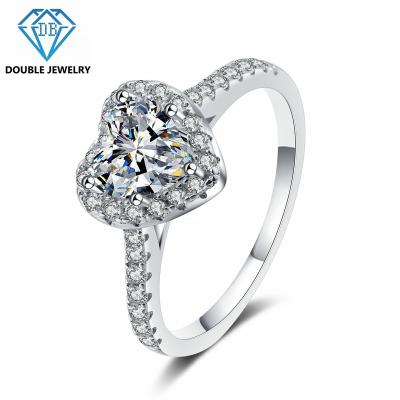 China Fashionable double jewelry heart shape moissanite 925 silver couple ring for wedding MR-011 for sale