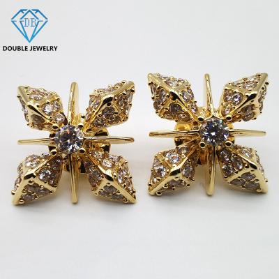 China New Product 18K Gold Jewelry Double Moissanite Brooch Designer 18k Copper Plated Luxury Gold Plated Moissanite Copper Brooches For Gift for sale