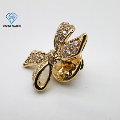 China Luxury Brooch Pin Jewelry For Wedding 18k Gold Plated Moissanite Jewelry Brooch Copper Plated Fashion Double 18K Gold Jewelry for sale