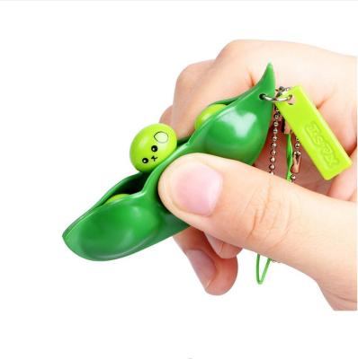 China Edamame Squeeze-a-Bean Cell Phone Charm Key Chain Pendant Silicone Squeeze Clip Relieve Stress Pea Pod Bean Finger Fidget He Play for sale