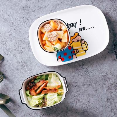 China Sustainable Modern Minimalist Home Ceramic Cartoon Restaurant Cheese Cutlery Set Meal Soup Bowl Breakfast Baking Tray for sale