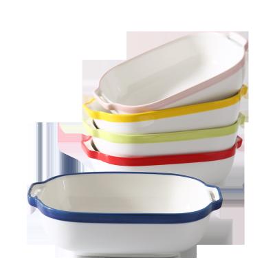 China Sustainable Western Food Home Restaurant Dish Baked Cheese Baked Cheese Ceramic Rice Tableware Creative Striped Fruit Dish for sale