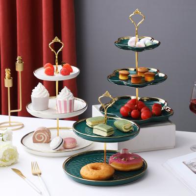 China European Creative Serving Platter Fruit Dish Cake Party Decoration Ceramic Multilayer Wrought Iron Dessert Dessert Table Ceramic Multilayer Skewers for sale