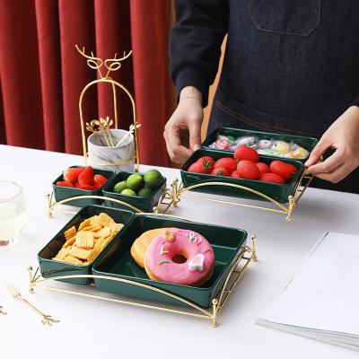 China European creative health and environmental protection style hotel restaurant decoration dessert dish ceramic with shelf set sweet afternoon tea snack tray for sale