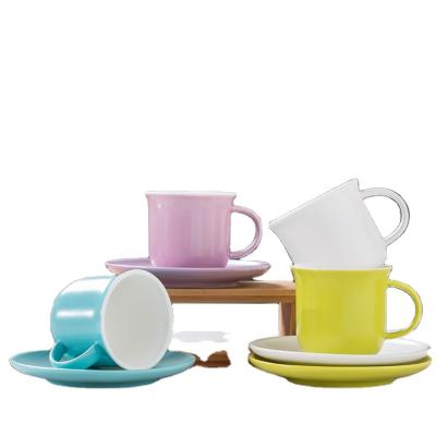 China Viable creative coffee cup and saucer set cute macaroon ceramic cup color afternoon tea milk drinking water simple pure cup for sale