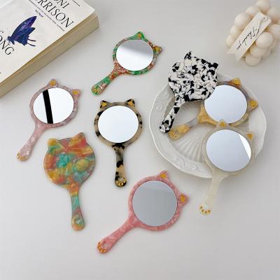 China DOWELL Fashion Mirror Small Geometric Portable Handheld Mirror Cat Shape Acetate Non-Specific Daily Makeup Mirror for sale