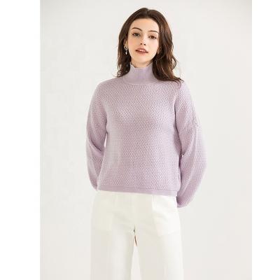 China Purple Anti-wrinkle Price Ladies Sweater Long Sleeve Sweater Pullover Stand Collar Long Knitted Sweater for sale