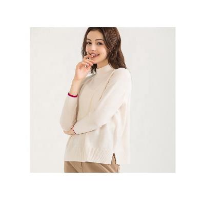 China 2021 Beige Anti-Wrinkle New Design Wool Sleeve Sweater Turtle Neck Long Knitted Sweater Sweater for sale