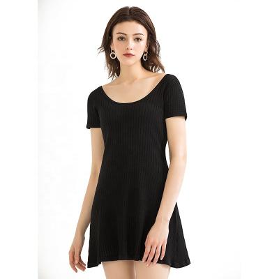 China Viable Wholesale Ladies Knitted Mini Dress One Piece Short Sleeve Round Neck Knitted One Piece Dress for sale