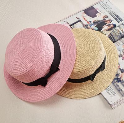 China Image Lady Sun Covers Ribbon Round Flat Top Straw Hat Summer Hats For Women Straw Hat 5 Styles for sale