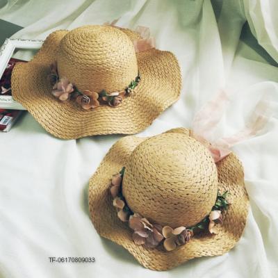 China Character parent-child summer flowers hat for women straw hat for baby beach sun hat travel bucket hat for sale