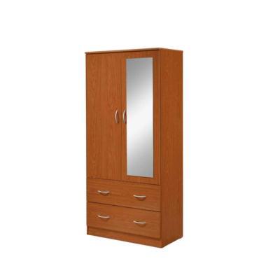 China (Other) Cherry Wardrobe 2-Door 2-Drawers Adjustable Clothing Rod for sale