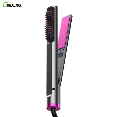 China 360 Swivel Rope Private Label LED Display Ionic Comb PTC Heater Electric Hair Straightening Brush Fast Hair Straightener for sale