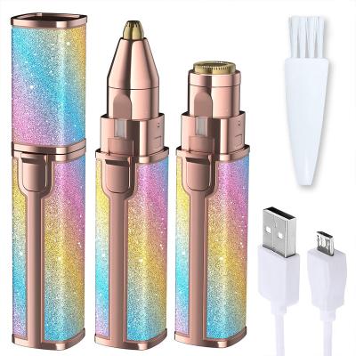 China 18-Karat Gold Plated New USB Master Charge Electric Epilator Remover Women Body Customized 2 in 1 USB Rechargeable Lady Shaver Facial Hair Removal for sale