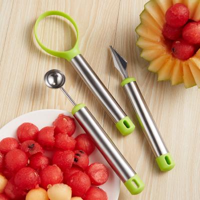 China Ball Fruit Stainless Steel Reach Carving Knife Fruit Vegetable Digging Engraving Tool Kit Three Piece Set Viable Ball Ripper for sale