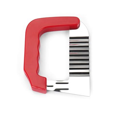 China Factory Direct Viable Red Plastic Handle Potato Blade Chopper Red Plastic Handle Potato Wavy Wave Cutter for sale