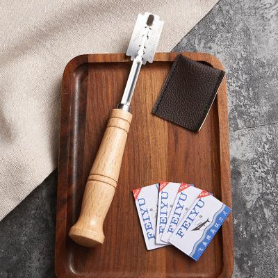 China Viable Pastry Dough Scraper Baking Scoring Tools Bread Scoring Tool with 4 Replaceable Blades Bread Scoring Blade with Wooden Handle for sale