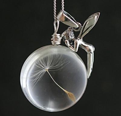 China Europe Wish Fashion Crystal Glass Time Gemstone Angel Dandelion Border Seed Wishing Ball Necklace for sale