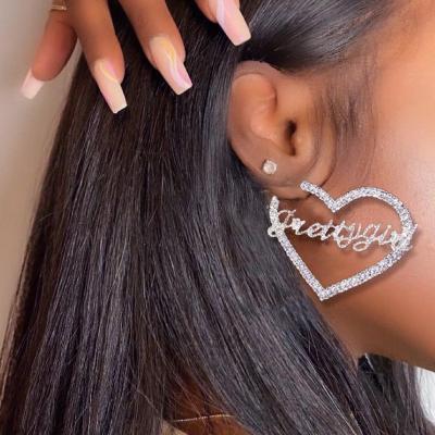 China NEW BAOYANG 2021 hyperbole fashion hype heart rhinestone institute of statistics style shiny letter women's earrings for sale