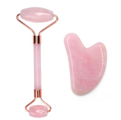 China Custom 100% Natural Facial Roller Rose Quartz Face Jade Roller Gua Sha Massage Face Lift Skin Care Tools for sale