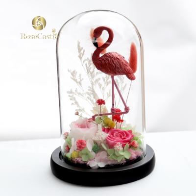 China Contact 2019 Best New Yunnan Natural Flamingo Design Preserved Roses for sale