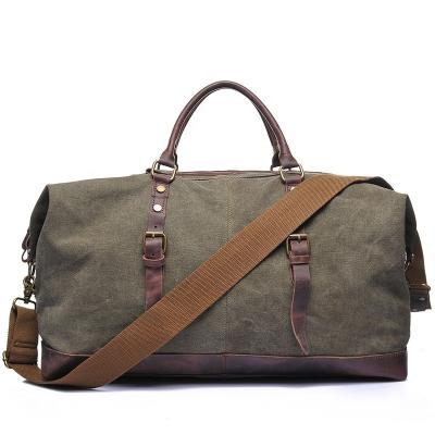 China Custom Waxed Canvas Cotton Duffel Bag Large Capacity Custom Waxed Duffel Bag With Genuine Leather for sale