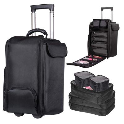 China Fashion Makeup Black Soft Nylon Bag Professional Makeup Trolley Case for sale