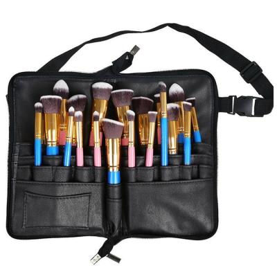 China Professional 30 Pockets Leather Belt Makeup Brush PU Leather Makeup Brush Belt Bag for sale