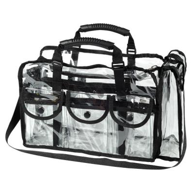 China Transparent Cosmetic Bag PVC Travel Tote Makeup Organizer Bag With Cloth Holder for sale