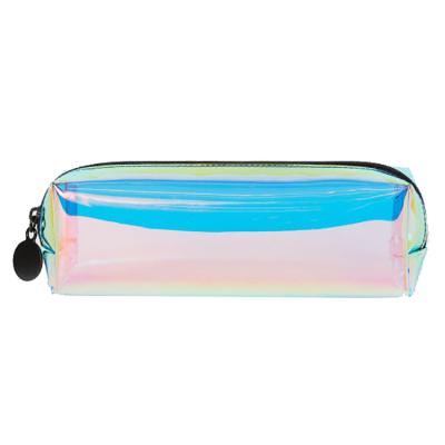 China Holographic PVC Clear Makeup Bag Makeup Bag Small School Pencil Case With Zipper for sale