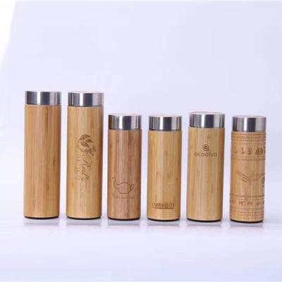 China Wholesale 400ml Sustainable Wall Double Wall Bamboo Tea Tumbler Drinking Water Bottle With Infuser for sale