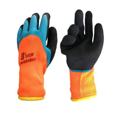 China Cold Resistant Orange 7G Polyester Knitted Latex Foam Coating Terry Gloves Winter Working Gloves Work Safety Gloves for sale