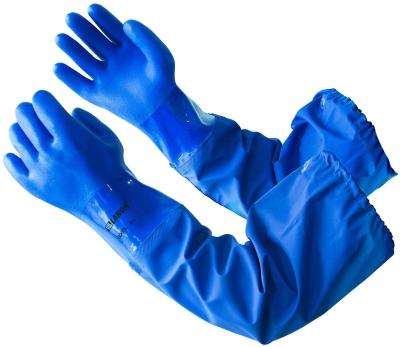 China Household Work PVC Chemical Resistant Blue Chemical Oil Resistant Long Rubber Gloves for sale