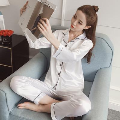 China QUICK DRY Women's Pajamas Shorts Short Sheath Cardigan Lapel Solid Color 10 Color Home Service Set Home Nightgown for sale