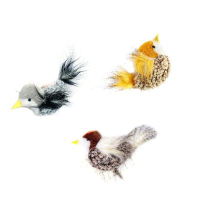 China Durable Soft Smart Growing Feather Stuffed Polyester Sparrow Bird Custom Shape Plush Pet Cat Toys for sale