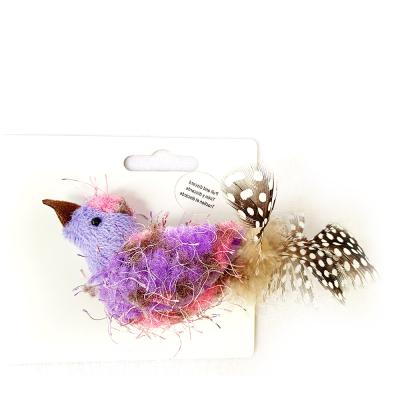 China Sustainable Outdoor Handmade Premium Scratcher Feather Puzzle Bird Cat Fluffy Training Toys With Purple for sale