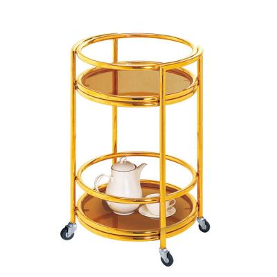 China Modern Hot Sale Hotel Liquor Cart Stainless Steel Metal Polish Gold Polish Bar Cart for sale