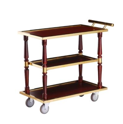 China High Grade Custom Traditional Style 3 Layers Square Wooden Hand Storage Cart For KTV Restaurant Hotel Liquor Cart for sale