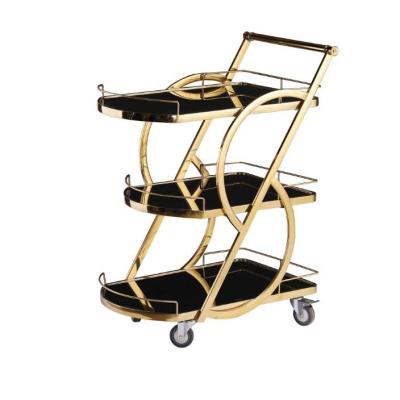 China Titanium gold restaurant hand cart mid century modern hot sale design of new European 3 layer square top club liquor cart for sale