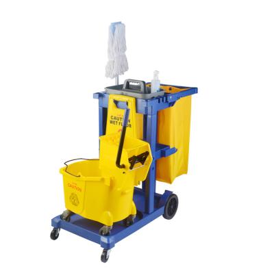 China Heavy Duty Polyethylene Platform Housekeeping Cleaning Cart Janitor Hotel Industry Cart Commercial for sale