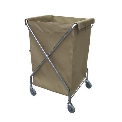 China Factory Sales Hotel Supplies Cleaning Folding Hotel Trolley Rolling Canvas Laundry Basket With Removable Bags for sale