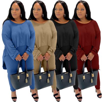 China Plus Size 5XL Plus Size 2021 Women's Autumn Cotton Leisure Solid Irregular Edge Long Sleeve Oversized Two-Piece Set for sale