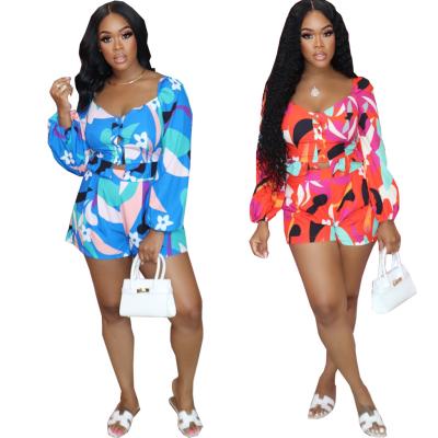 China Chic Digital Washable Printed Fall Outfits Long Sleeve 2021 2 Piece Sets For Women Ladies Shorts And Tops Set for sale