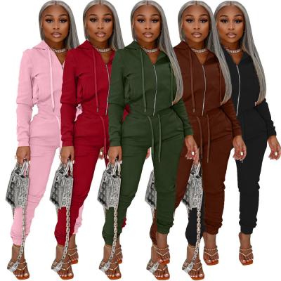 China New Style Viable Women's Casual Solid Color Hooded Tracksuit For Women Two Piece Sleeve Long Pants Sets for sale