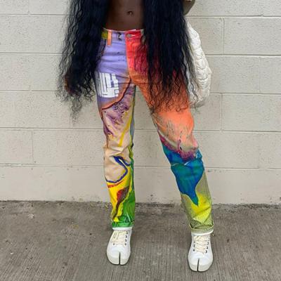 China New Viable Colorful Printed Mid Waist Straight Pants For Ladies Streetwear Women Fashion 2021 Trousers for sale