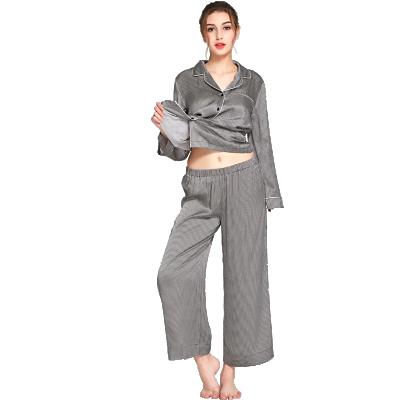 China Breathable Silk Pajamas for Ladies Mulberry Silk Sleepwear Comfortable Two-Piece Set Women Real Long Sleeve Pajamas for sale