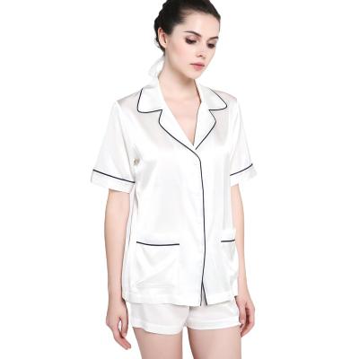 China Factory Price Chinses Breathable Silk Pajamas With Women In Stain Solid Color Silk Sleepwear for sale