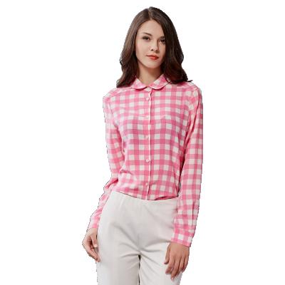 China Breathable Hot Sale Pink Plaid Shirt Mulberry Silk Women 100% Elegant Blouse for sale