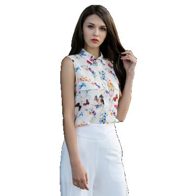 China 2022 new women Anti-wrinkle shirt fashion sleeveless camicia luxury printing silk blouse for sale